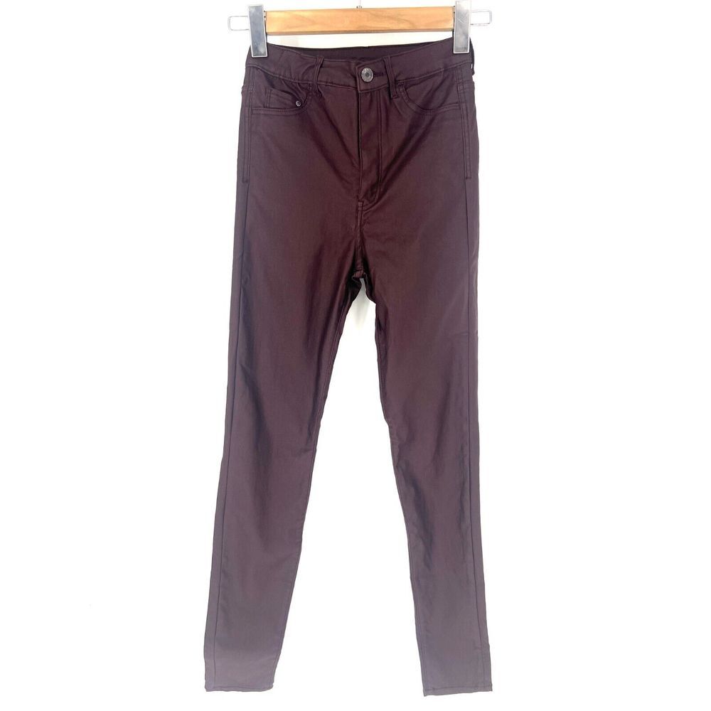 H&M Super‎ Skinny High Waist Jeggings Womens Size 26/30 Burgundy Coated Denim